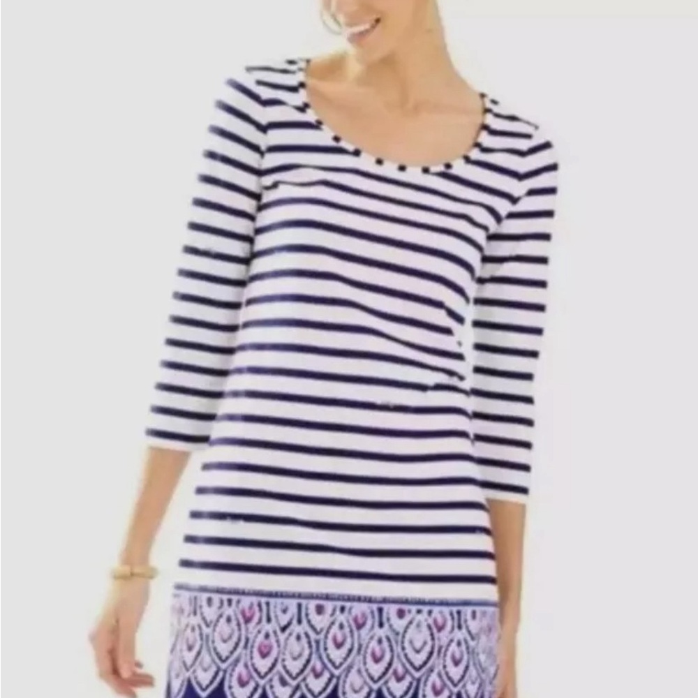 Lilly Pulitzer Beacon Blue Serene Striped Peacock Engineered Dress Size M